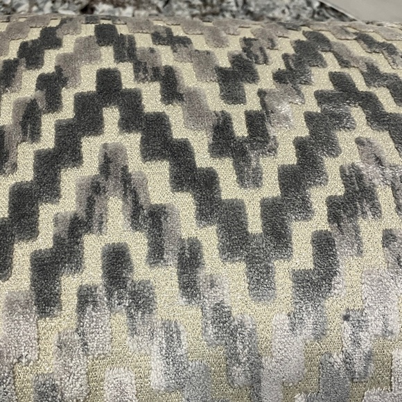 Neutral Chevron Velvet Lumbar Pillow - Silver & Cream & grey - Picture 4 of 9